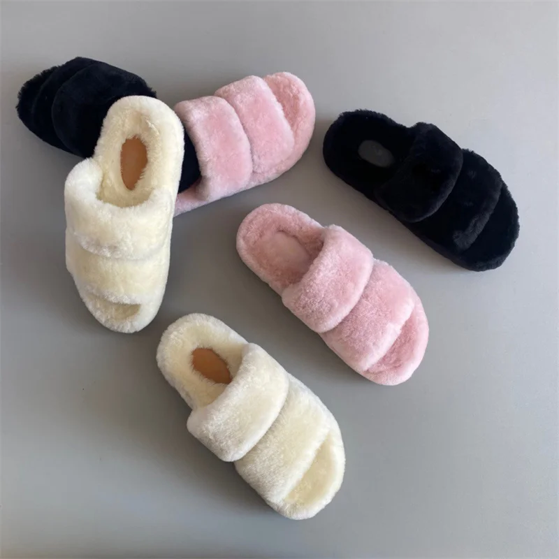 New Women's Wool Warm Home Flat Slippers Light And Soft Comfortable Winter Slippers Women's Cotton Shoes Indoor Fur Slippers