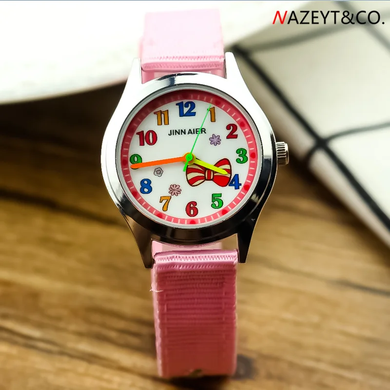 Reloj de nailon con diseño de roseta para estudiantes, nuevo accesorio de moda para niños, reloj de belleza con nudo de lazo, para niñas