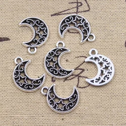 30pcs Charms Hollow Moon Star 19x14mm Antique Silver Color Pendants DIY Crafts Making Findings Handmade Tibetan Jewelry