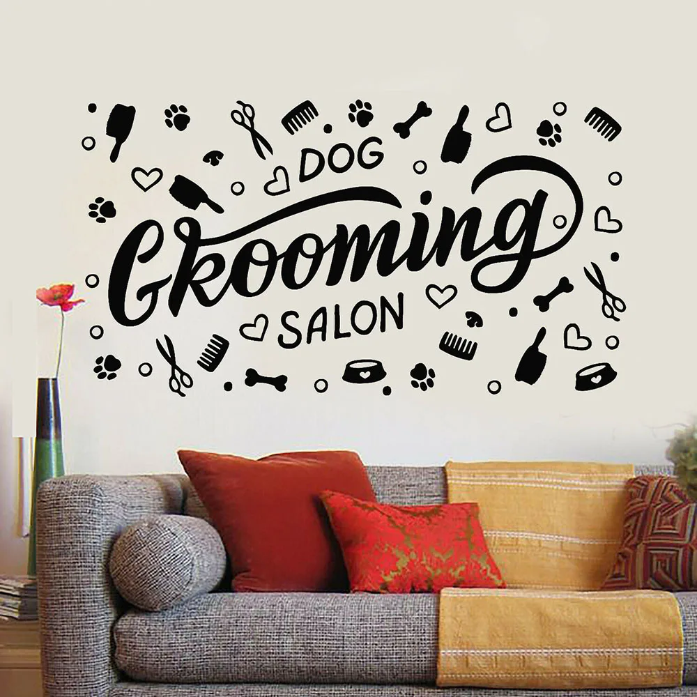 Grooming Salon Vinyl Wall Decal Hygiene Animals Dog Pets Stickers Mural Room Wall Decoration Posters P901