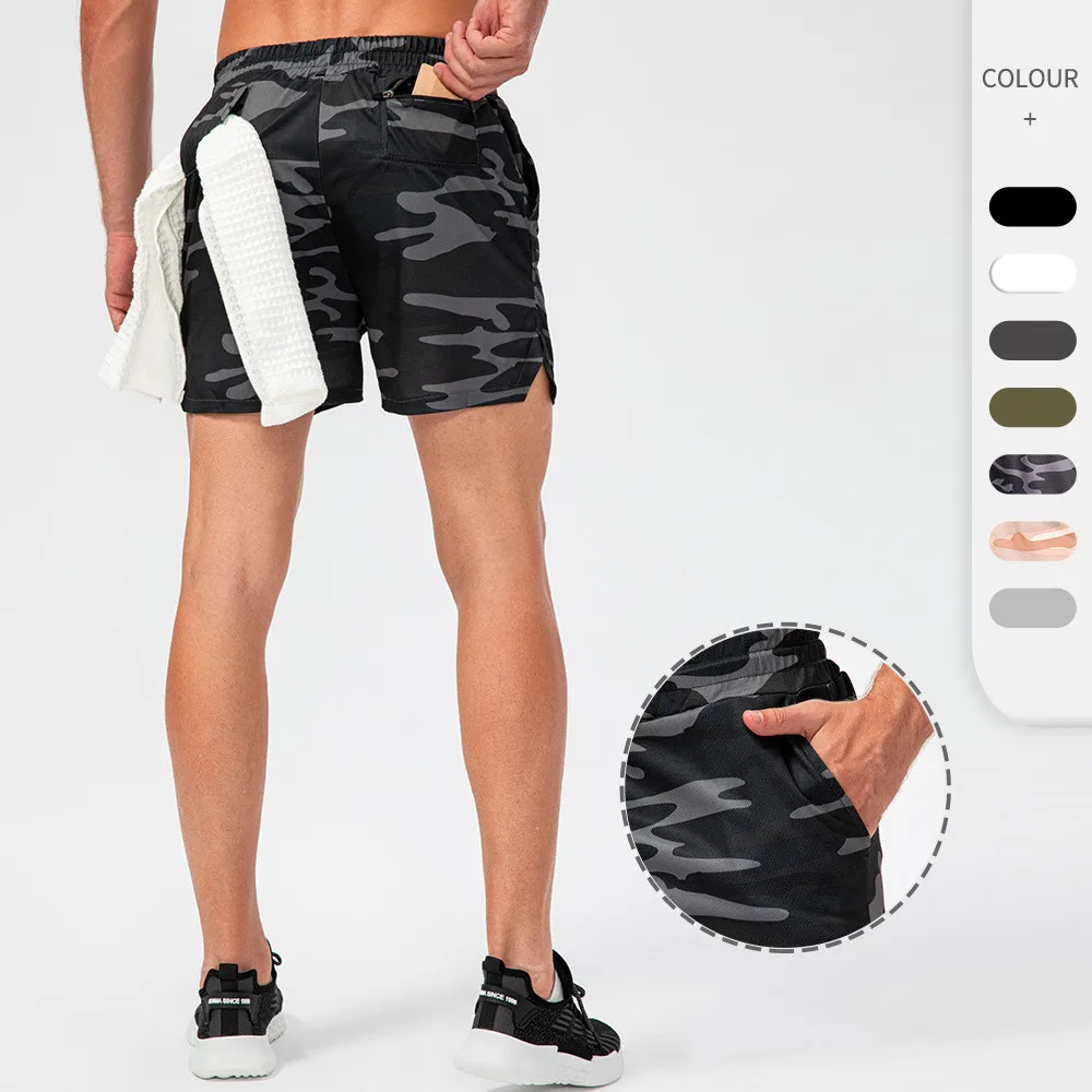 Men's Camouflage Training Shorts Quick Dry Breathable Sports Shorts Towel Buckle Loose Running Fitness Pants D13004