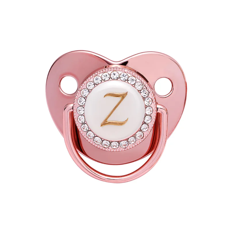 Name Initial Letters Baby Pacifier Newborn Silicone Pacifier Rose Gold Bling Infant Nipple BPA Free Baby Soother Dummy 0-24M