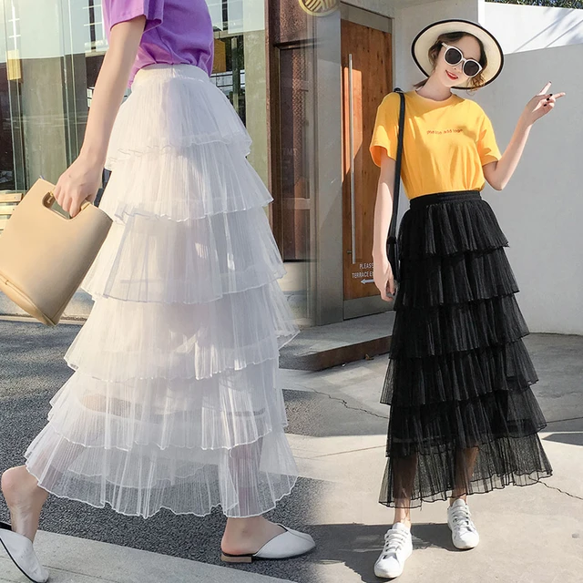 Layered tulle skirt beige best sale