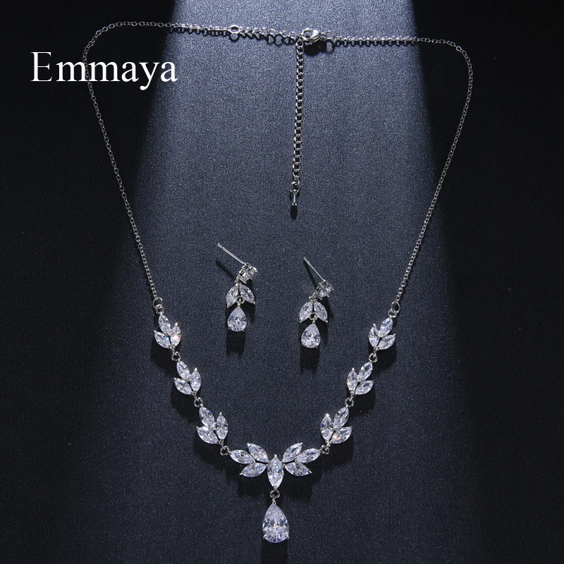 Emmaya New Flower-shape For Women Delicate Earring And Necklace Cubic Zircon Fashion Statement In Party Elegant Jewelry Set