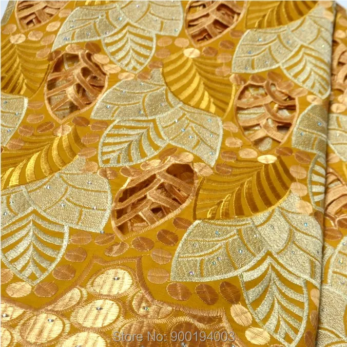 Gold High quality African cotton swiss voile lace fabric 2021 with stones for african wedding clothes 5 Yards - N8886A