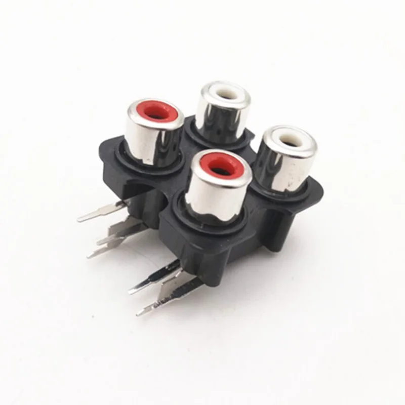 2pcs 4 hole RCA Female Stereo audio Jack AV Audio input socket Connector Lotus row Amplifier Interface Signal connection