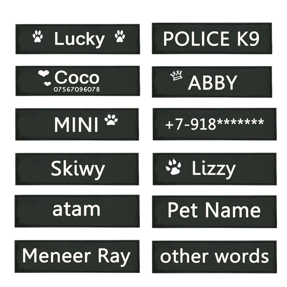 Customized Dogs And Cats Patches Tags For Harness/Collar/Vest Personalized Pet Tags Patches For Collar With Replaceable Backing