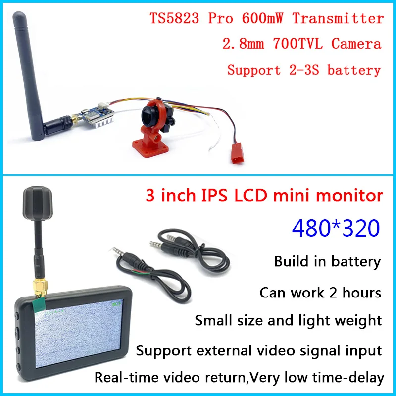 

5.8G 40CH 3 Inch LCD 480x320 Auto Search FPV Monitor Build-in Battery with 600mW VTX Camera CMOS 700TVL for RC Quadcopter