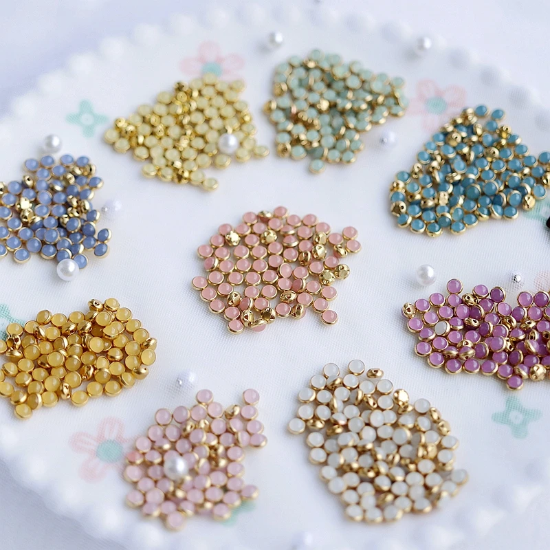 50pcs 4mm Gold Back Multi Mixed Round Pearl Mini Buttons Tiny For Dolls Crafts Scrapbooking DIY