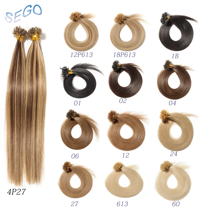 SEGO-Extensão do cabelo pré-ligado, cápsulas de queratina retas, cabelo humano U ponta, loiro platina, ponta unhas, 50 fios, 14 "-24", 1 g/s