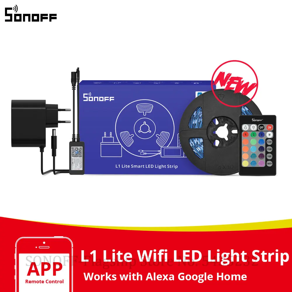 

Умная Светодиодная лента Itead SONOFF L1 Lite, 5 м, RGB, Wi-Fi, таймер ЕС/США, групповое управление, танцы, с музыкой, работает с Alexa, Google Home