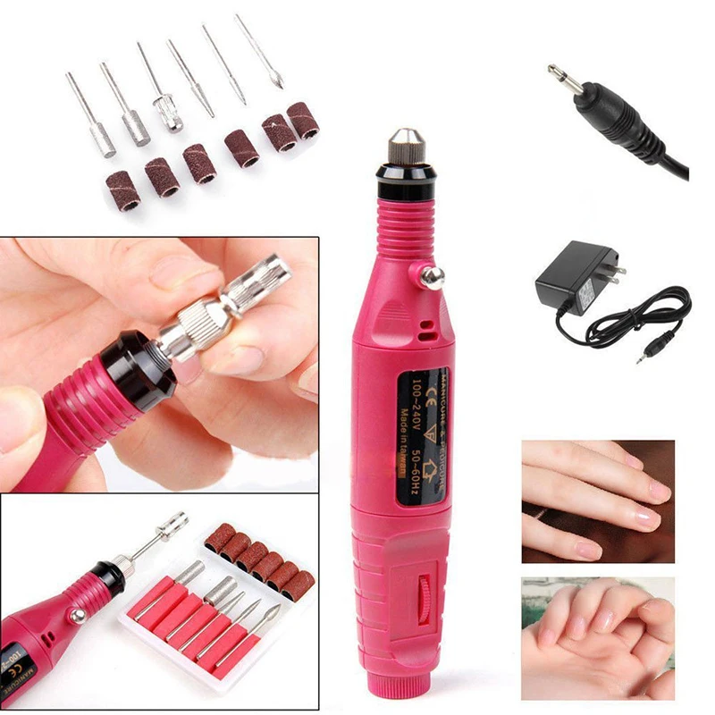 New  Electric Manicure Drill Machine Nail Pen Shape Nail File Bits Nail Art Professional UV Gel Polish Remove Tools Red Color