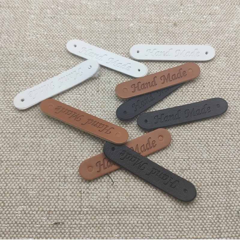 10X50Mm Hand Made Pu Leather Labels For Clothing Handmade Tags With Two Hole For Bags Hand Made Labels Pu Leather Tag