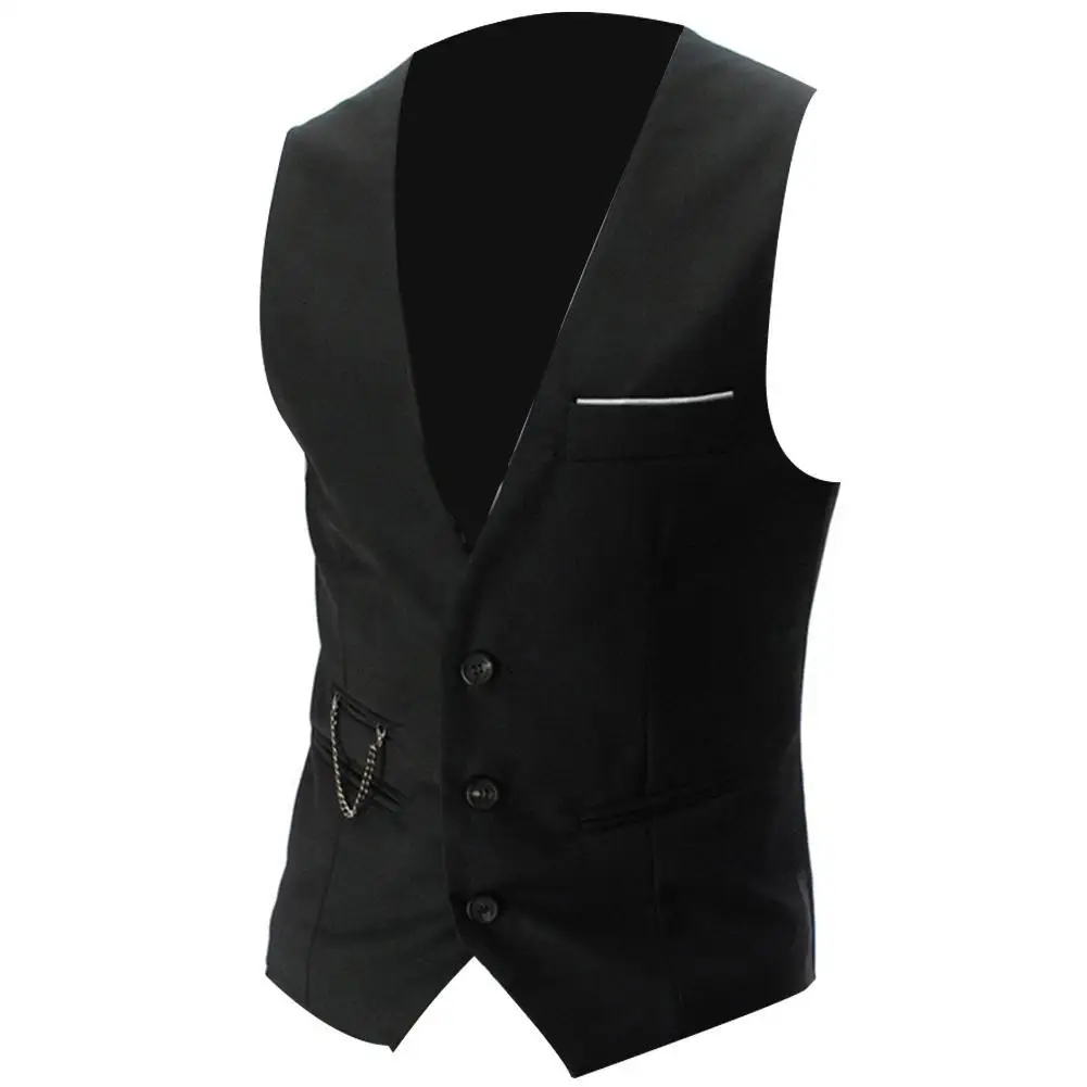 Vests Men V Neck Sleeveless Button Pocket Blazer Suit Fashion Waistcoat