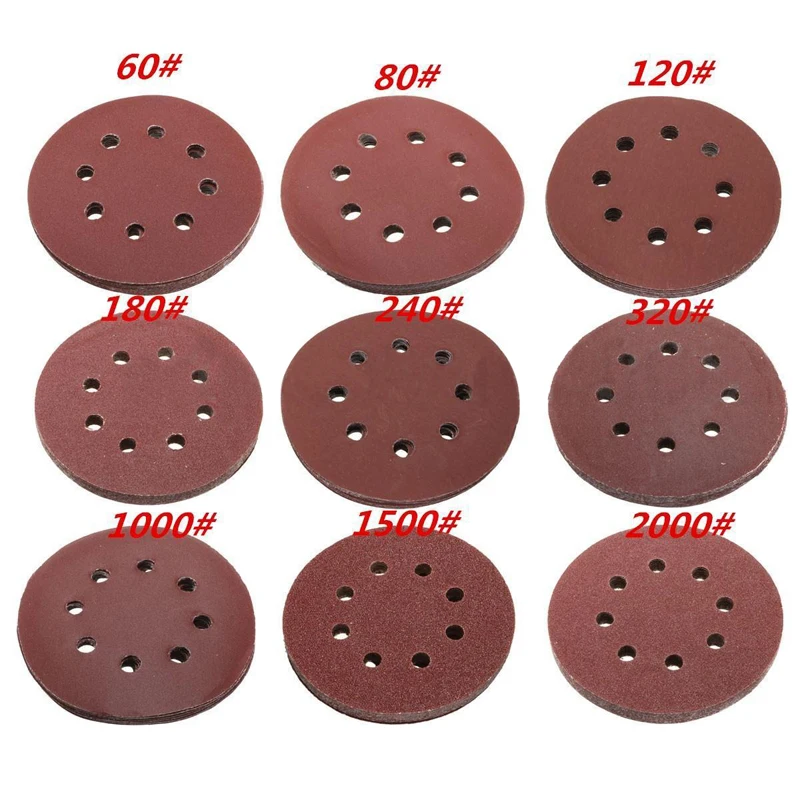 10pcs 125mm Sanding Discs 8 Hole Hook Loop Sandpaper 40Grit-3000Grit Sanding Paper Sanding Disc Abrasive Polishing Tools