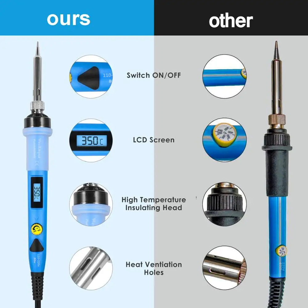 Adjustable Temperature,60W/80W Digital Soldering Iron kit, with 328pcs Heat Shrink Tubing, Insulating Tape, Welding iron tools