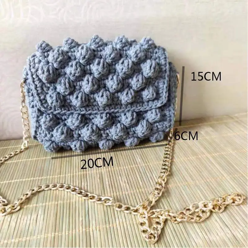 Women\'s Single Shoulder Messenger Bag, hand crocheted cotton thick thread woven bag, lovely granular bean bag