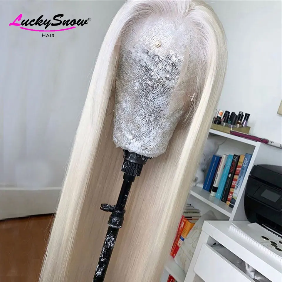 

Cosplay White Straight Brazilian Colored Human Hair Wig High Quality Transparent 13x4 HD Lace Frontal Wigs 180 Density For Women