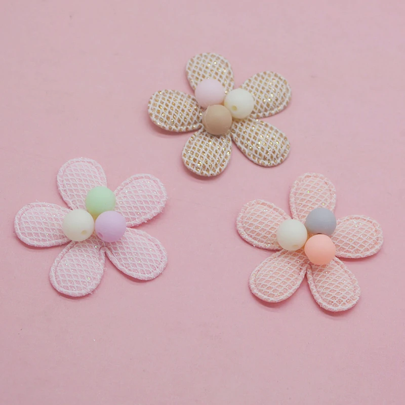 20Pcs/Lot 4CM Five Petal Flower Padded Appliques For Hair Clip Accessories DIY Kid Patches