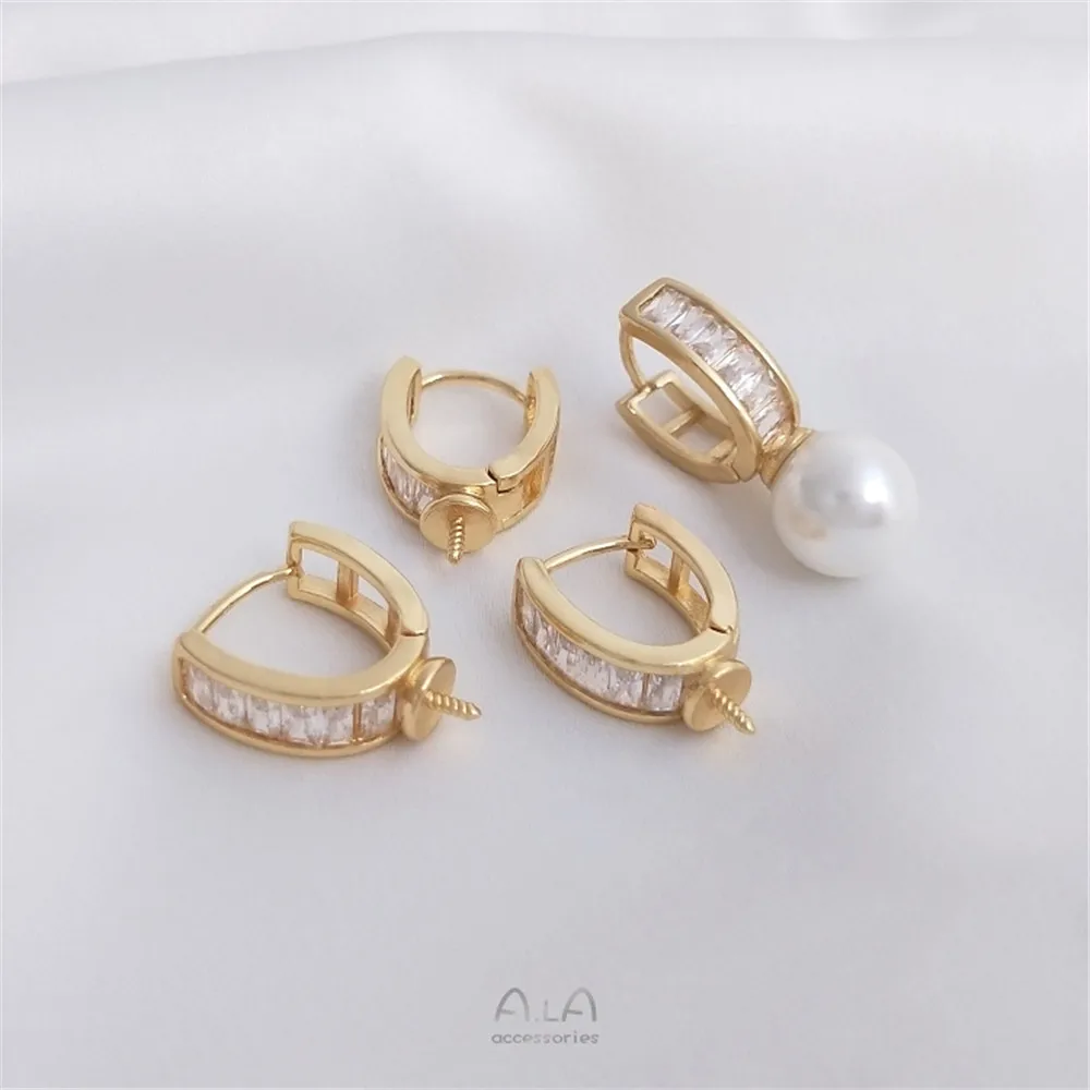 Vàng 14K Đầy Mạ Dát Đá Zircon Đính Hạt Khóa, Tự Làm Dính Chắc Nửa Lỗ Ngọc Trai Bông Tai Phụ Kiện