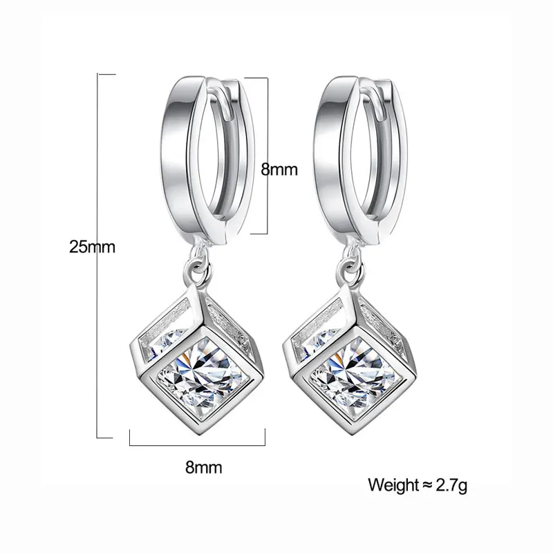 ANENJERY Fashion Cube Sparkling Zircon Pendant Dangle Earrings For Women Wedding Jewelry Christmas Gifts S-E228