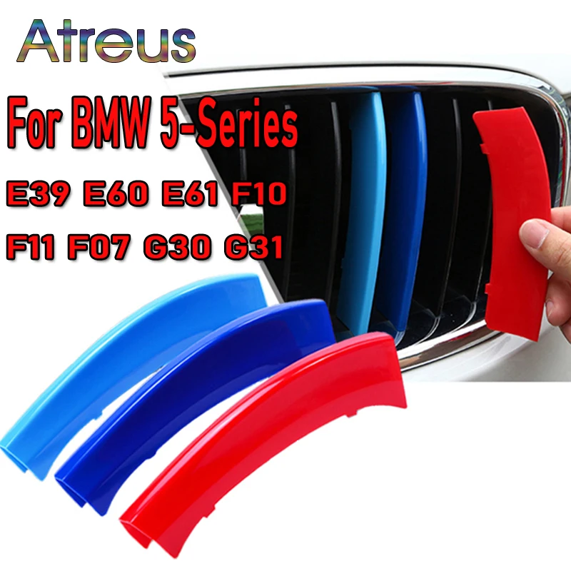 3pcs ABS Car Grille Sticker Strip Cover Trim Clip For BMW 5 Series E39 E60 E61 F10 F11 F07 G30 G31 GT GT5 M style Accessories