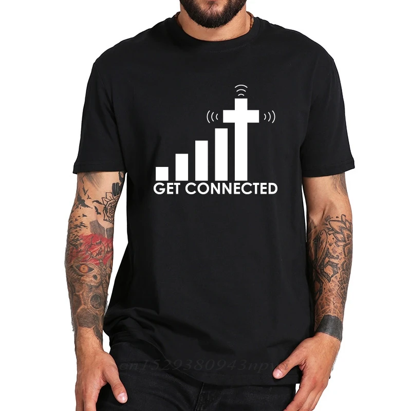 Get Connected T shirt Telephone Pole Funny Jesus High Street Tee Shirts Tops High Quality Black Cotton T-shirt EU Size