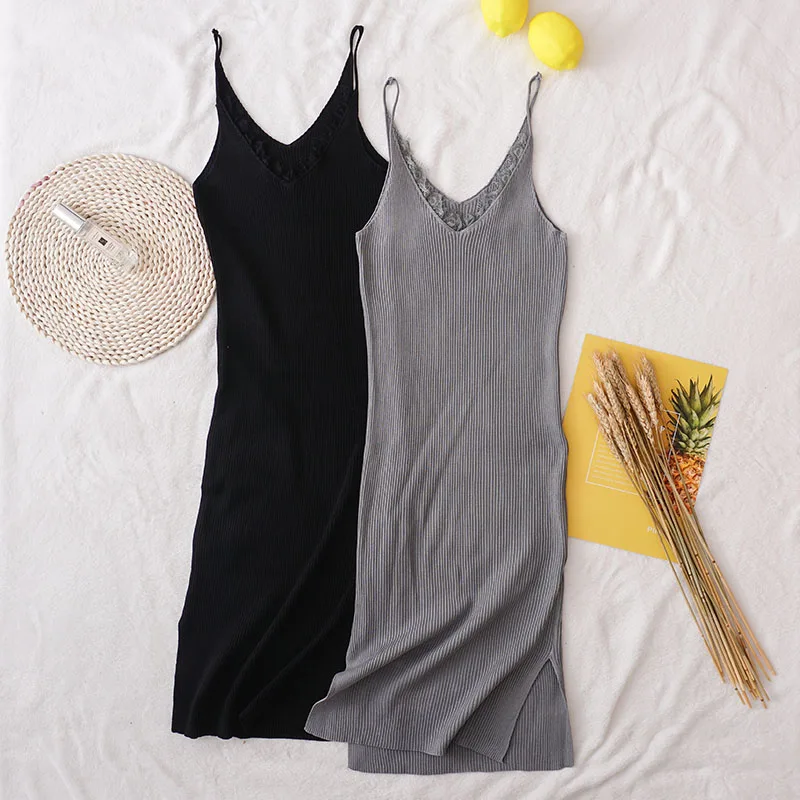 

New Summer Elegant V Neck Solid Knitted Dresses Casual All Match Fashion Women Dress