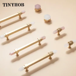 Natural crystal+ Solid brass Knobs T Bar Handles Drawer Pulls Kitchen Cabinet Knobs and Handles luxury Furniture Hardware