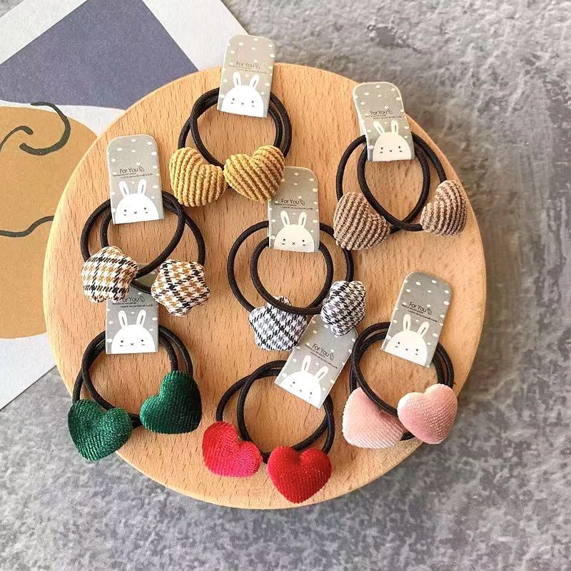 2szt Velvet Heart Plaid Star Button Elastyczne opaski do włosów Gumowa gumka do włosów Dziewczęca gumka do włosów Kucyk Gumowe akcesoria