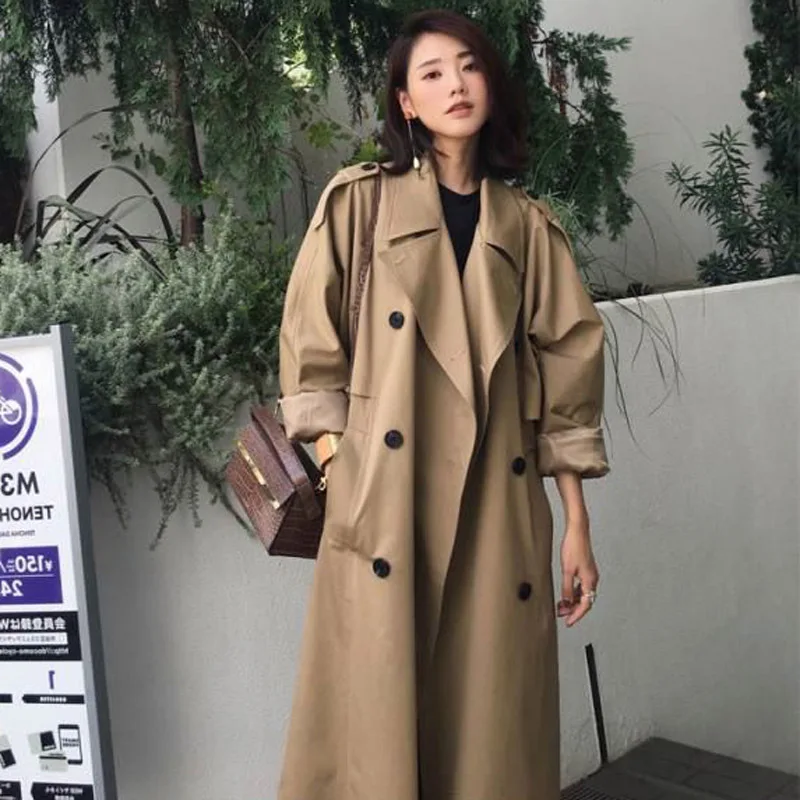 

2021 Spring Long Trench Coat Women Double Breasted Slim Trench Coat with Belt Female Outwear Fashion Windbreaker