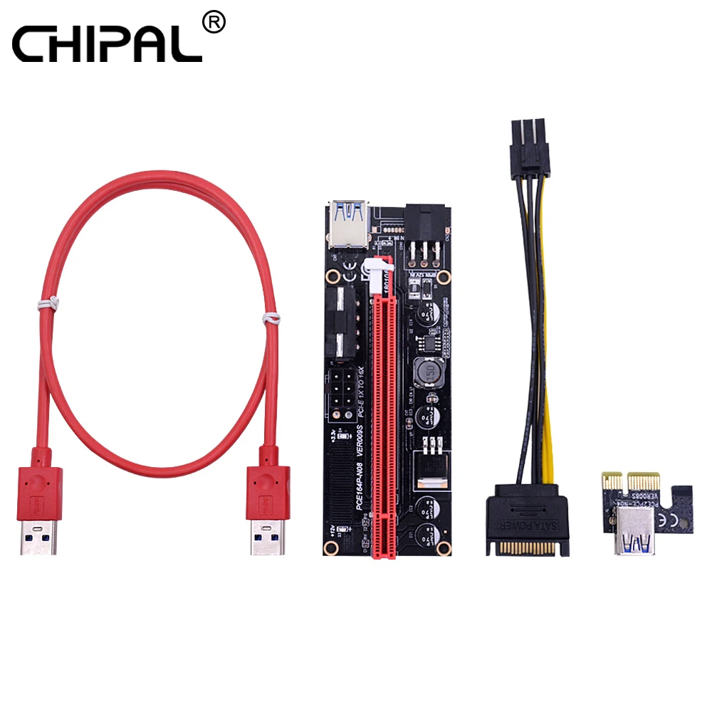 Dual LED VER009S USB 3.0 PCI-E Riser VER 009S Express 1X 4x 8x 16x Extender Riser Adapter Card SATA 15pin to 6 pin Power Cable