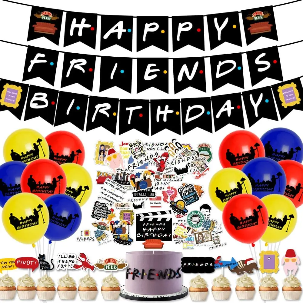 

Friends TV Show Birthday Party Decoration Happy Birthday Banner Cake Topper Balloons Stickers for Friends Fans Birthday Supplies