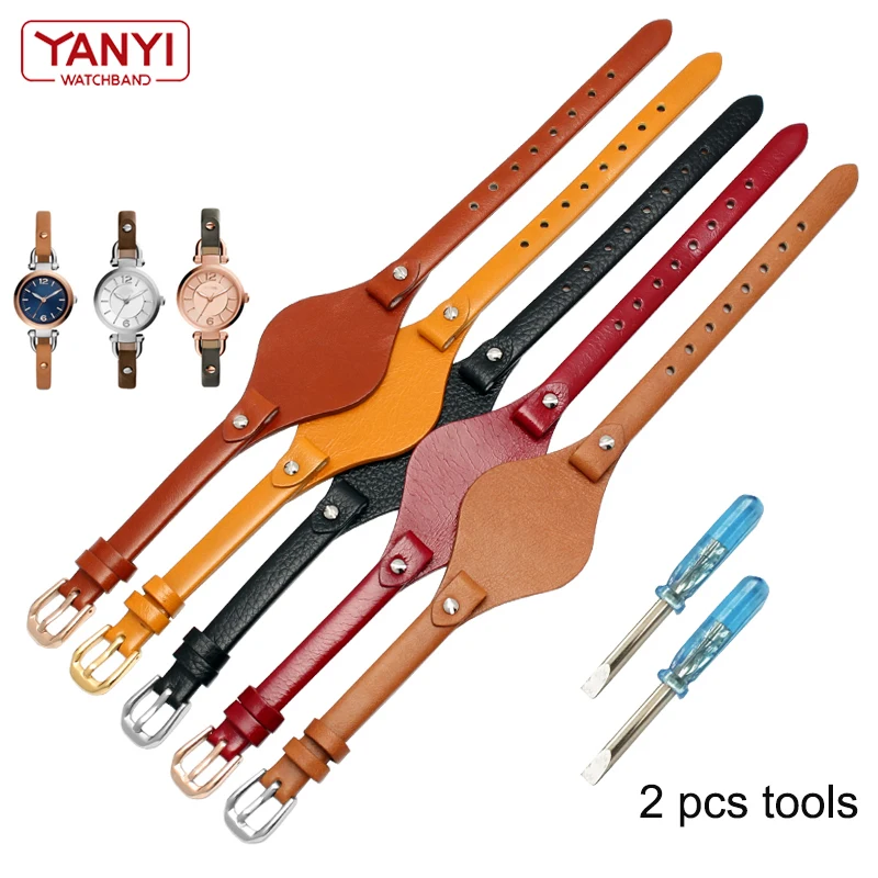 Genuine leather watch strap women watchband small bracelet 8mm for Fossil ES4176 ES4119 4026 3262 3077 4340 watch band with mat