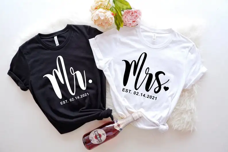 

Mr and Mrs Mr and Honeymoon Wedding Wife And Hubs Just Married Bridal Party Gift Shirts 100% cotton O Neck Oversized T-shirt