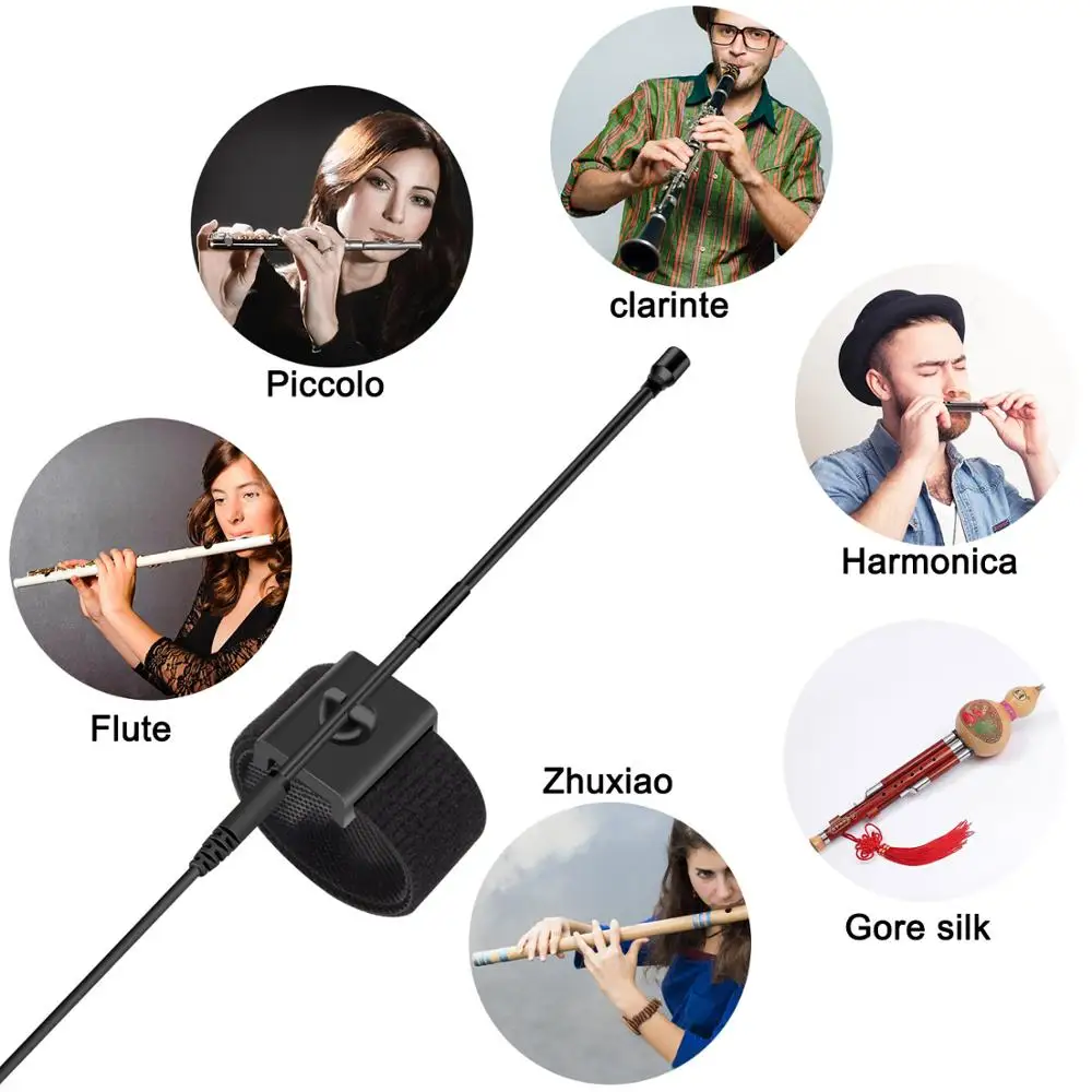 KIMAFUN 2.4G Mini Wireless Flute Microphone Omnidirectional Condenser Instrument Microphon for Flute Piccolo Harmonica Musicians