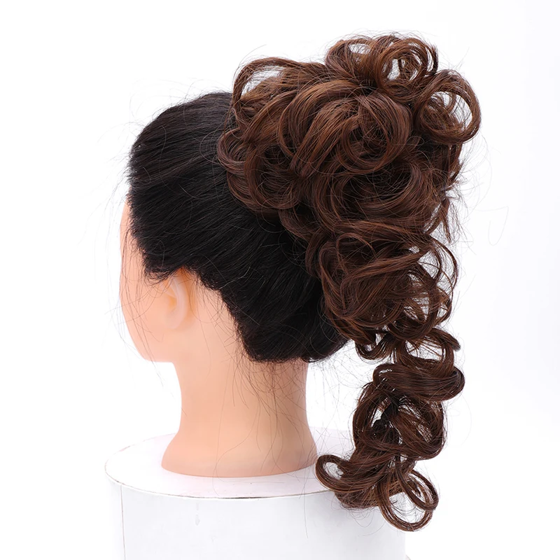 WTB Synthetic Women Curly Chignon Messy Scrunchies Elastic Band Bun Clip on Hair Ponytail Black Brown Natural Fake Hairpiece