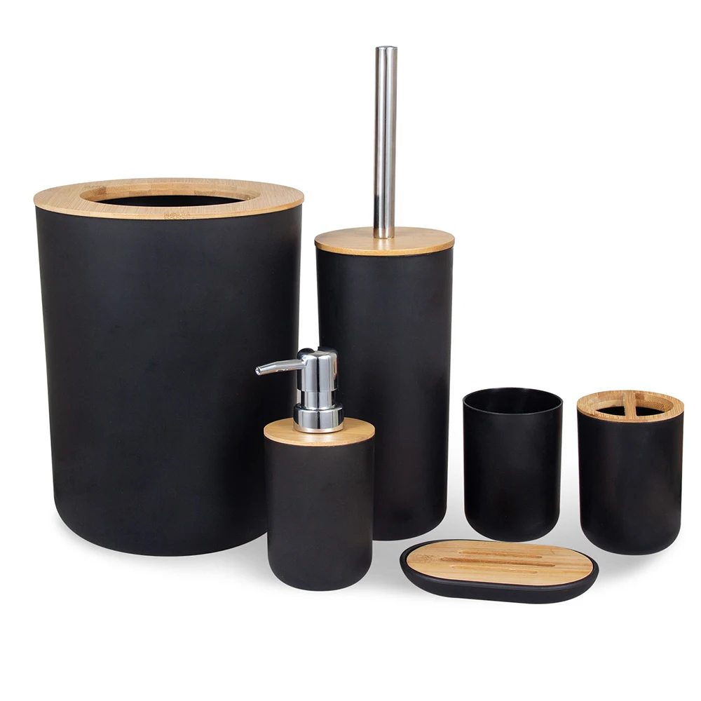 Bathroom Storage Set 6Pcs/Set Toothbrush Cup Holder Soap Dispenser Box Toilet Brush Bamboo Plastic Trash Can Lotion bottle