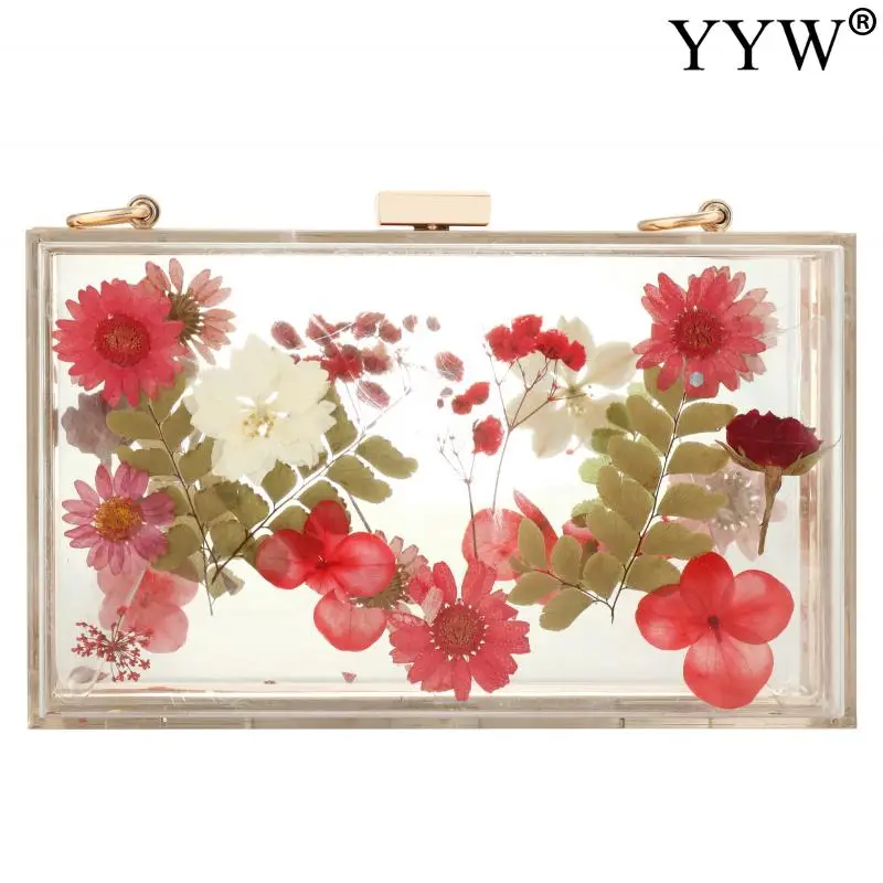 New Fashion Women Floral Acrylic Clutch Bag Box Bag Shoulder Transparent Elegant Design Female For Ladies Party Wedding Clutches