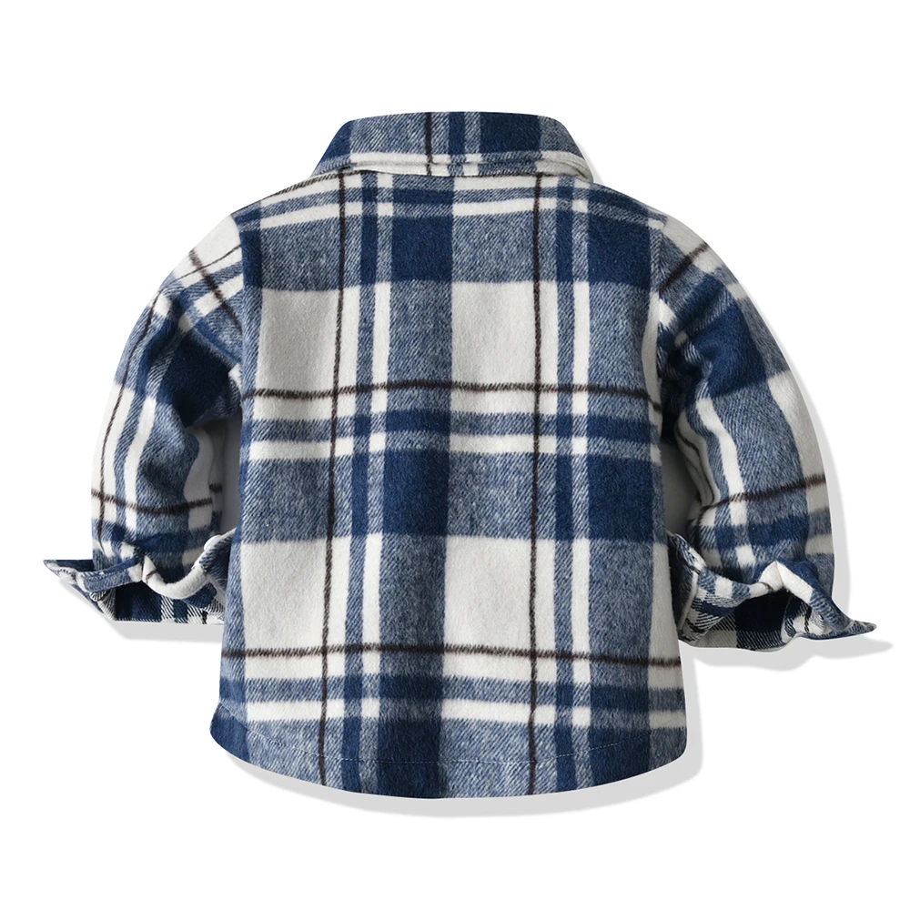 top and top  Autumn Winter Fashion Baby Boy Long Sleeve Cotton Plaid Shirt Casual Turn-down Classic Kids Thick Warm Blouses