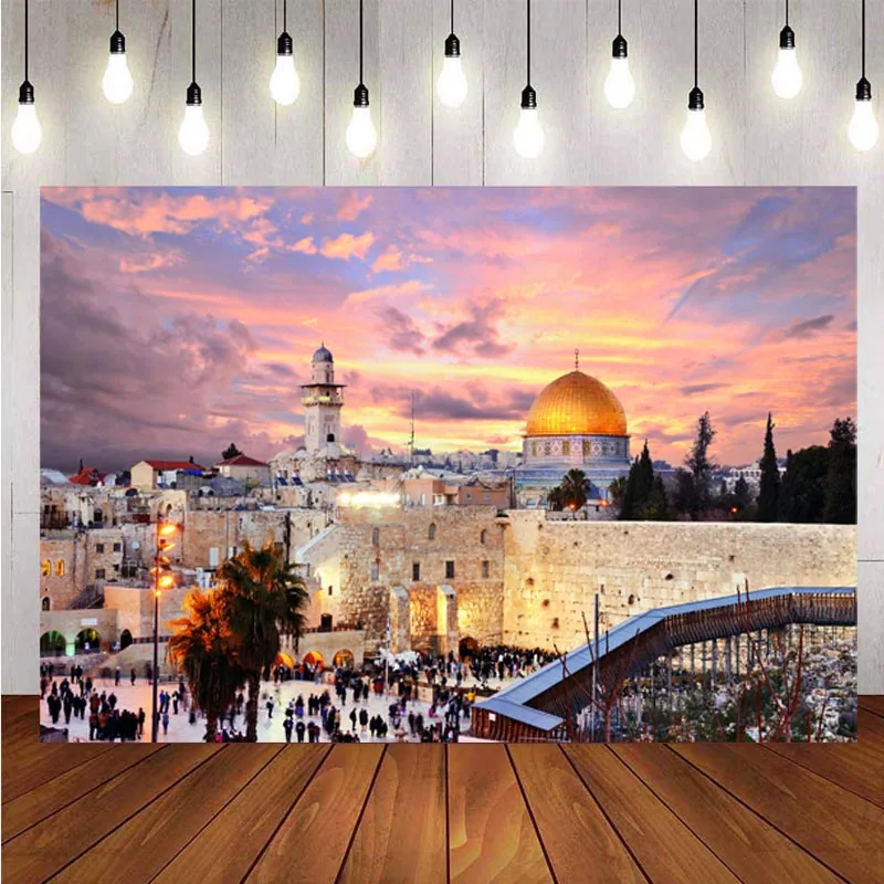 

Jerusalem City Backdrop Sunset Dome Of The Rock Cityscape Birthday Party Photography Background For Photo Studio Banner