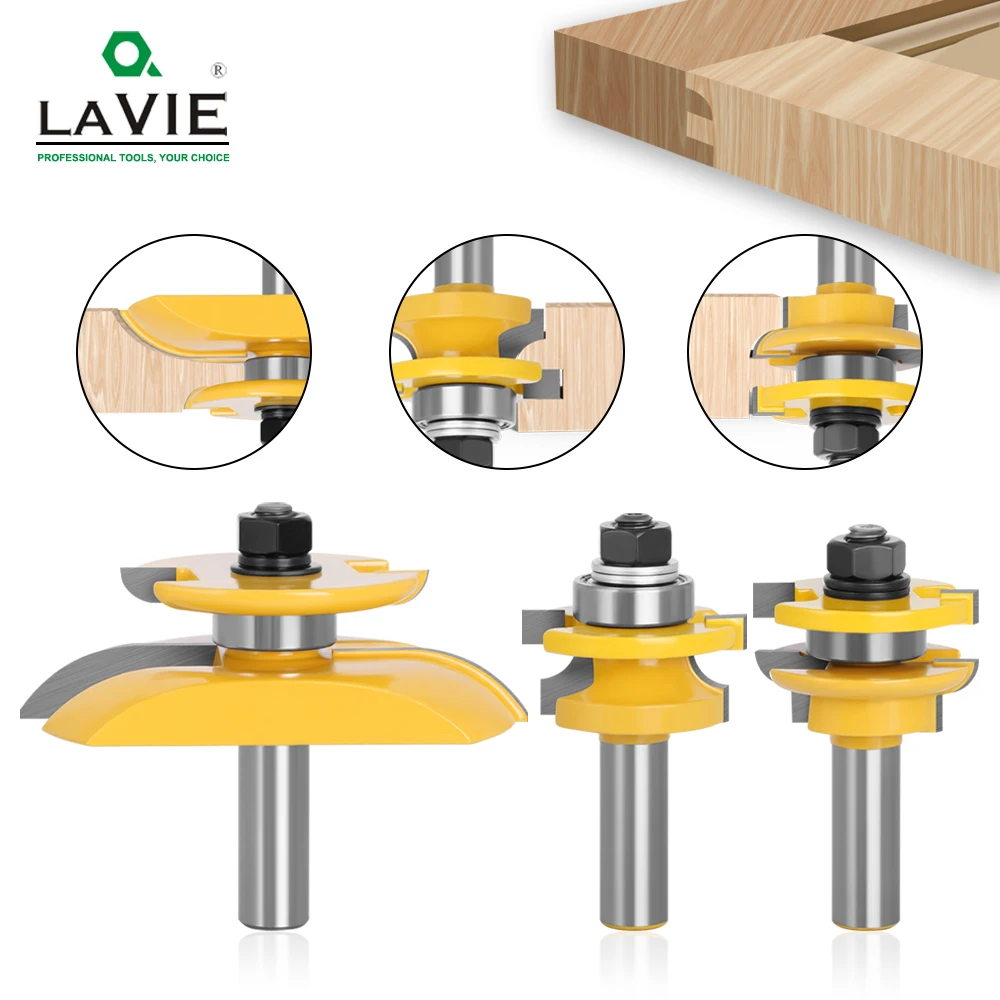 

LAVIE 3pcs 12mm 1/2" Shank Round Over Rail & Stile Cove Panel Raiser Router Bit Set Tenon Cutter Milling Cutter For Wood MC03125