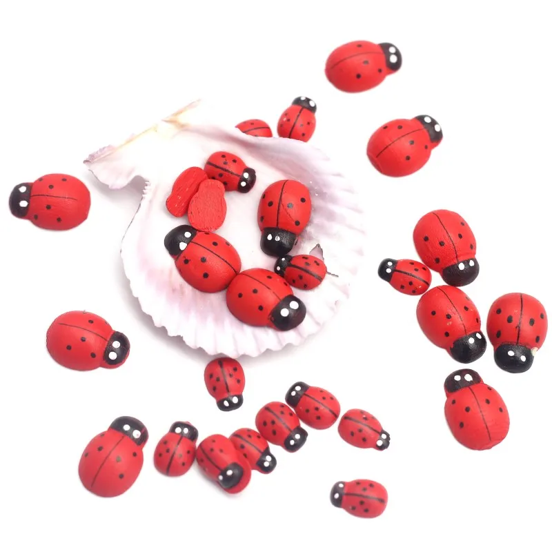 50pcs Red Wooden Ladybirds Flat-Back Crafts Easter Wedding Decor Scrapbooking Cardmaking Child Gift DIY Handmade  Accessories