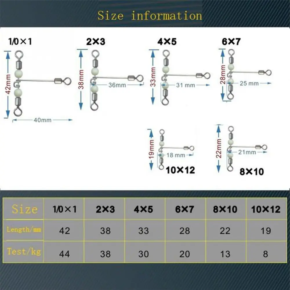 cross line  Wivels Bearing Trident Splitter rolling swivel with pearl  T-shape fishing swivels 3 way connector luminous