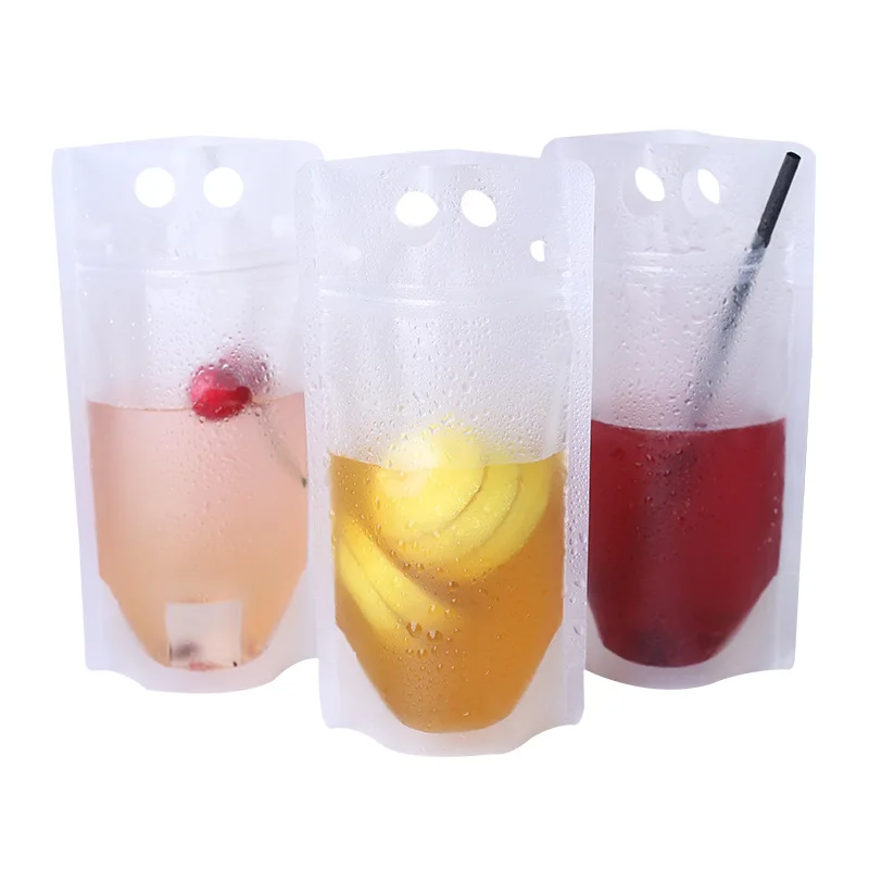 

2000pcs 250/350/500/700ml Plastic Frosted Drink Packaging Bag for Beverage Juice Milk Coffee with Handle and Holes for Straw