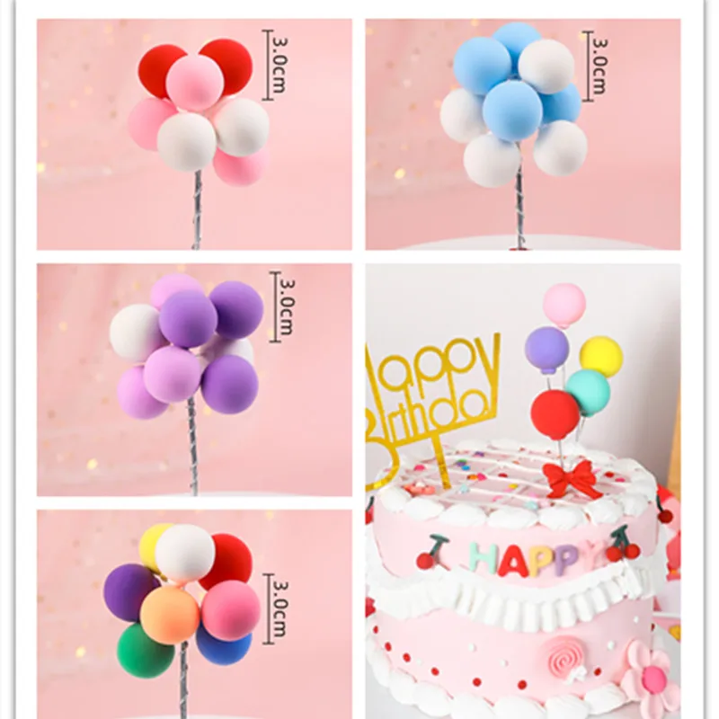 

Color Balloon Wedding Baking Cake Decorative Carton Plug In Light Clay White Air Happy Birthday Party Dessert Table Ornaments