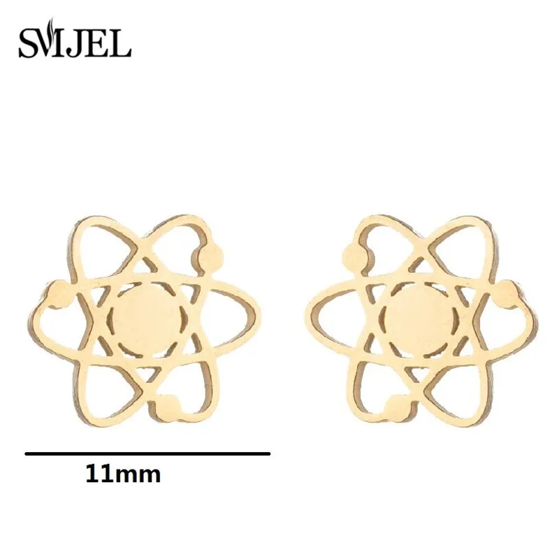 100% Stainless Steel Chemistry Atom Shape Earrings for Women Men Punk Molecule Studs Scientist Earing Unusual Graduation Gifts