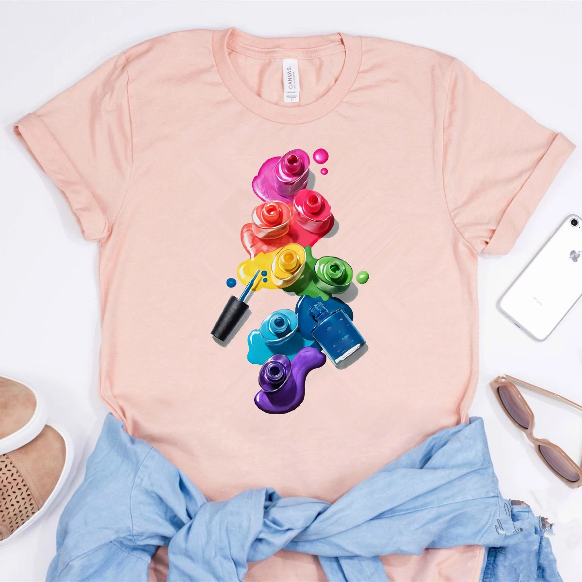 2020 Nail Polish T-Shirt 3C Finger Nail Paint GraphicTee Cute Art T-Shirts For Ladies Nail Technician Gift