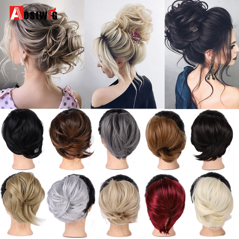 AOSIWIG Messy Scrunchies pączek Chignon syntetyczne proste włosy elastyczna opaska do włosów Bun rozszerzenia kawałki włosów dla kobiet