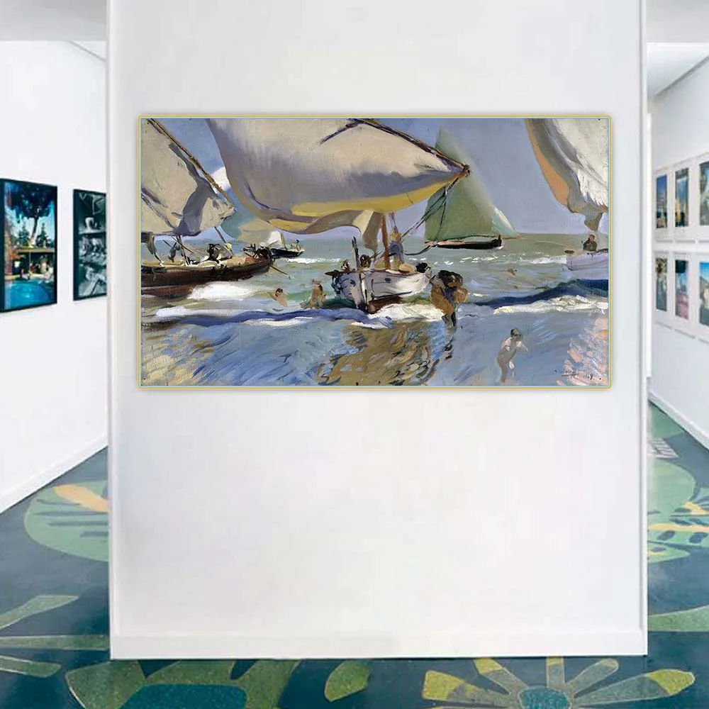 Joaquin Sorolla "Boats on the beach, 1909" Canvas Oil Painting Artwork Picture Aesthetics Wall Decor Home Living Room Decoration